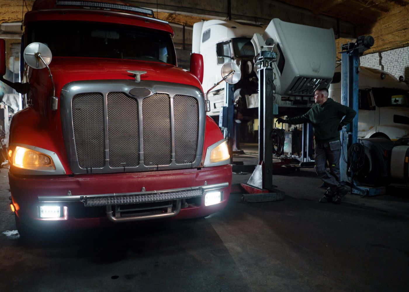 Refurbishment grades: truck repair workshop. Illustrative stock photo.